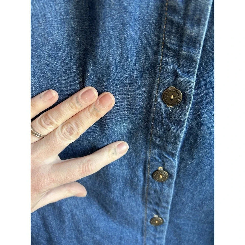 Vintage Miss & Mrs Denim Midi Shirt Dress L Cowgirl Novelty Studded Rhinestone - Picture 10 of 11
